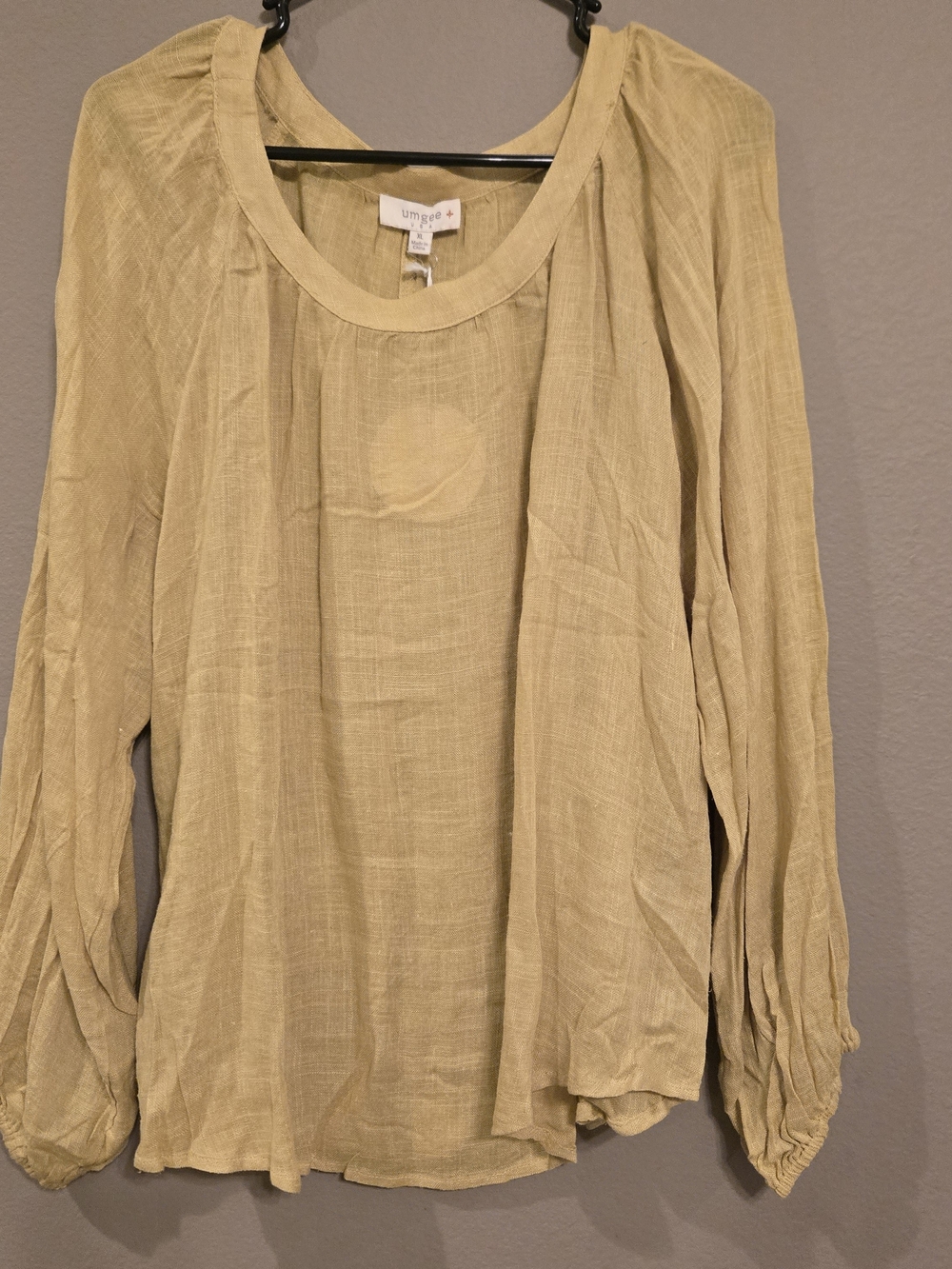 Umgee Green Long-Sleeve With Gathered Cuf Peasant Blouse Size XL